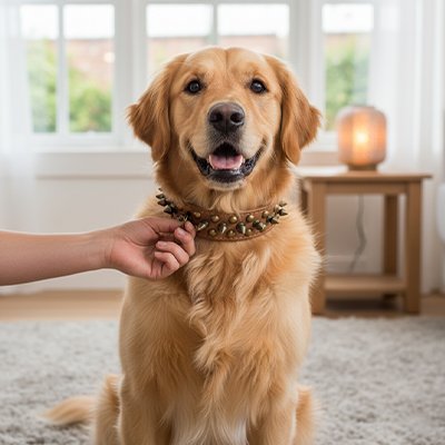 Collier Chien en cuir marron avec notre toutou