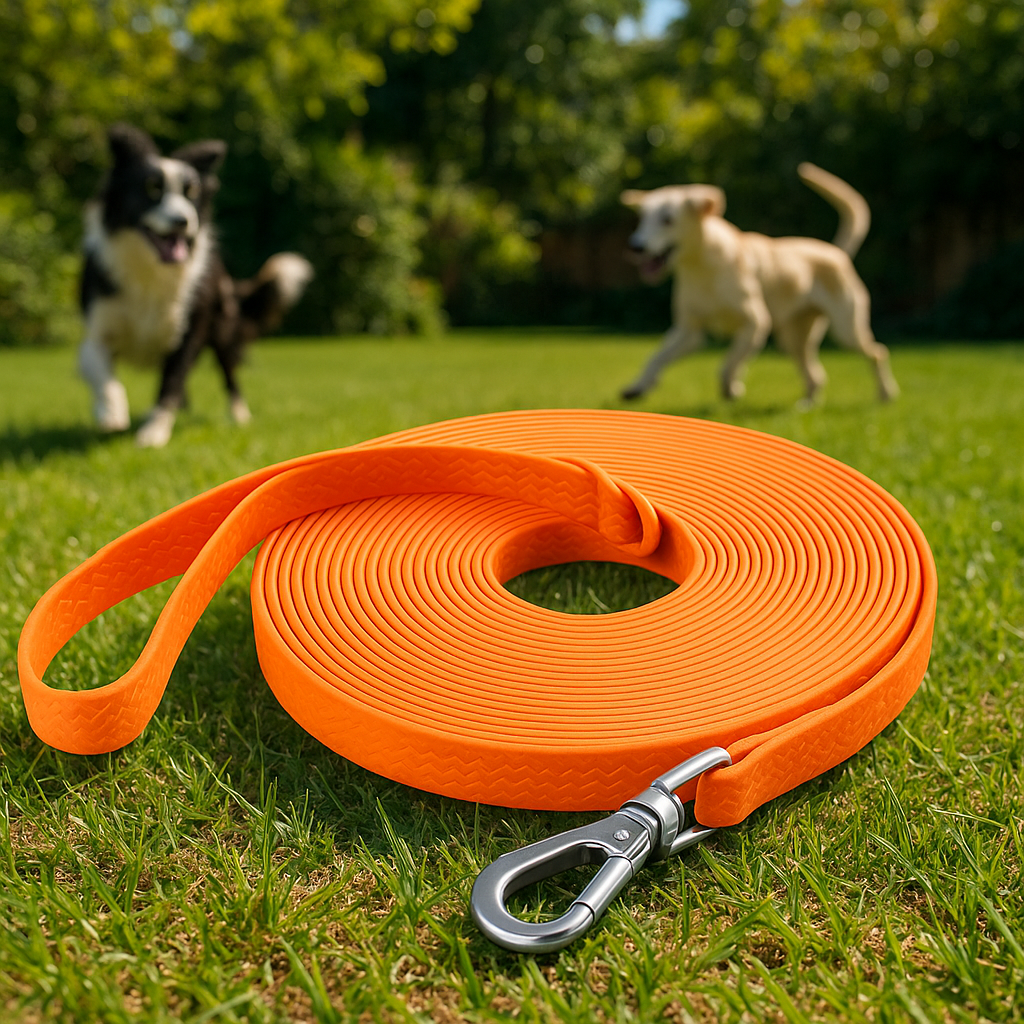 longe pour chien dans jardin avec animaux