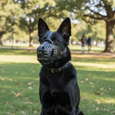 Muselière pour chien sur notre toutou au parc