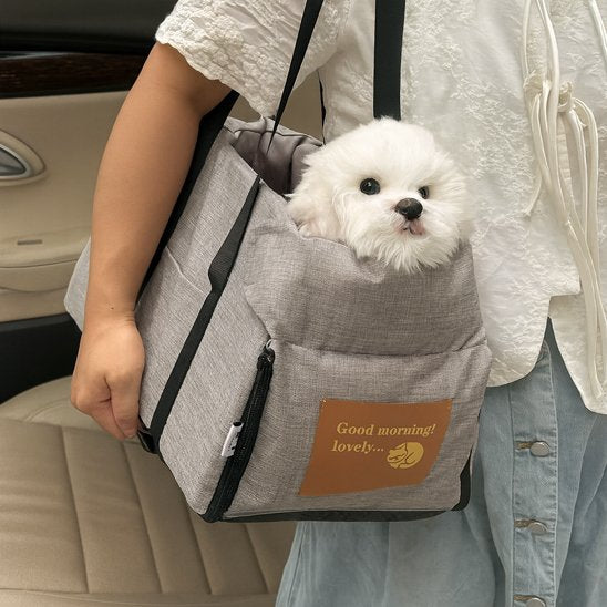 Sac de transport pour chien avec notre toutou en promenade