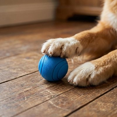 Balle pour chien bleu avec pattes de notre toutou