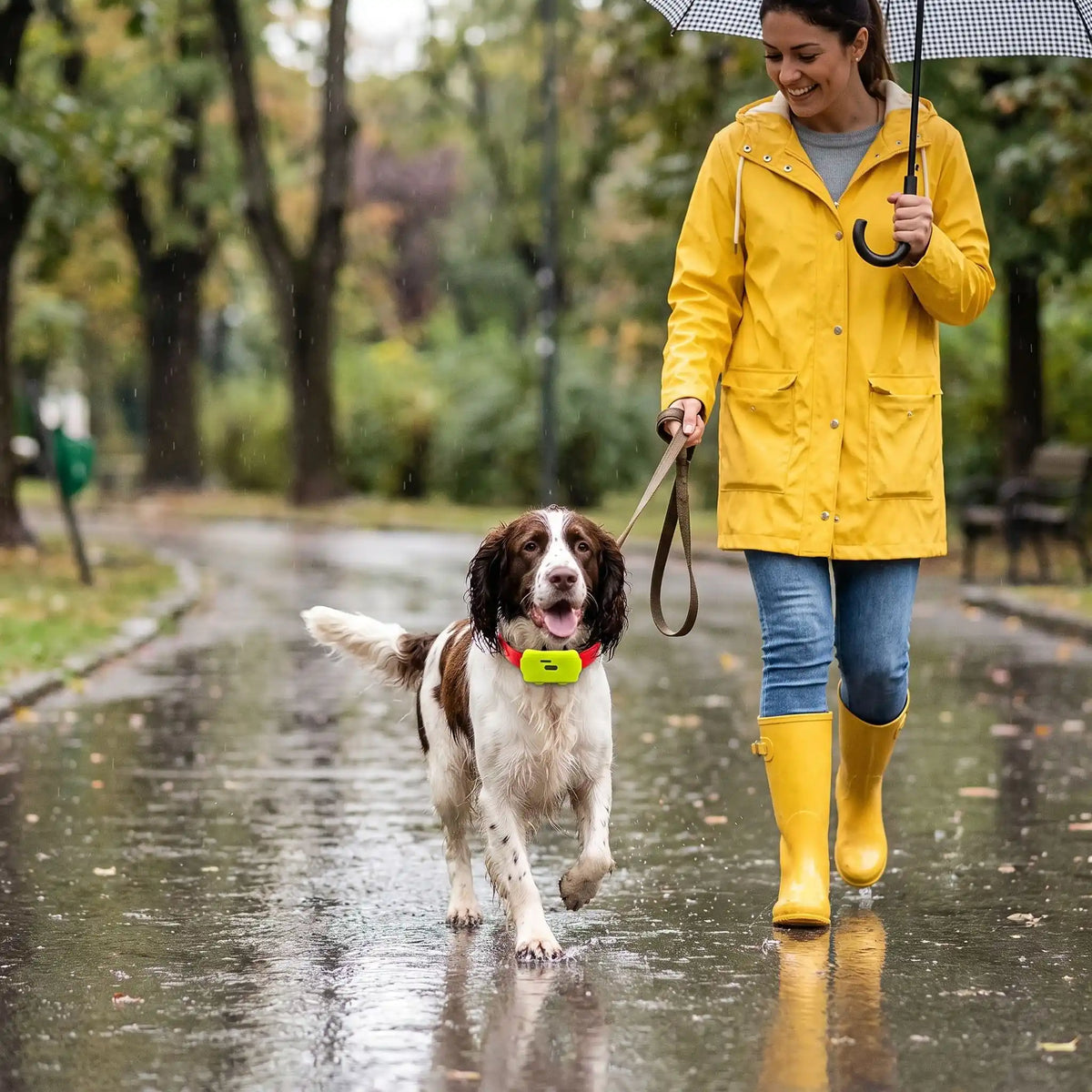 Collier GPS chien chasse avec toutou et maitresse dans pluie
