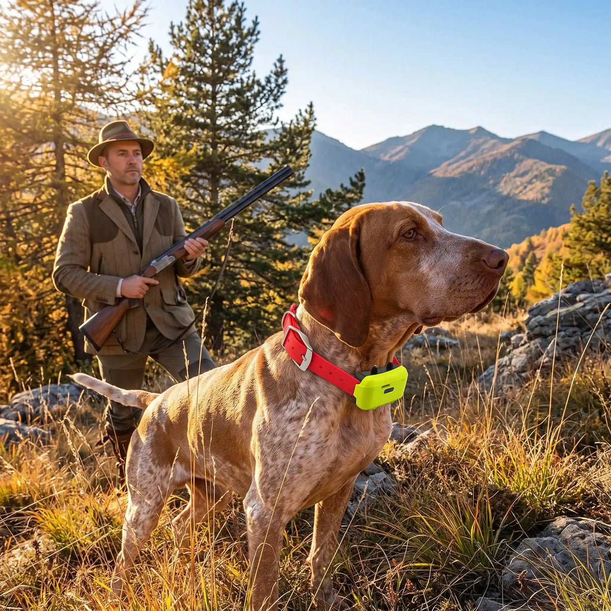 Collier GPS chien chasse sur chien et homme en chasse