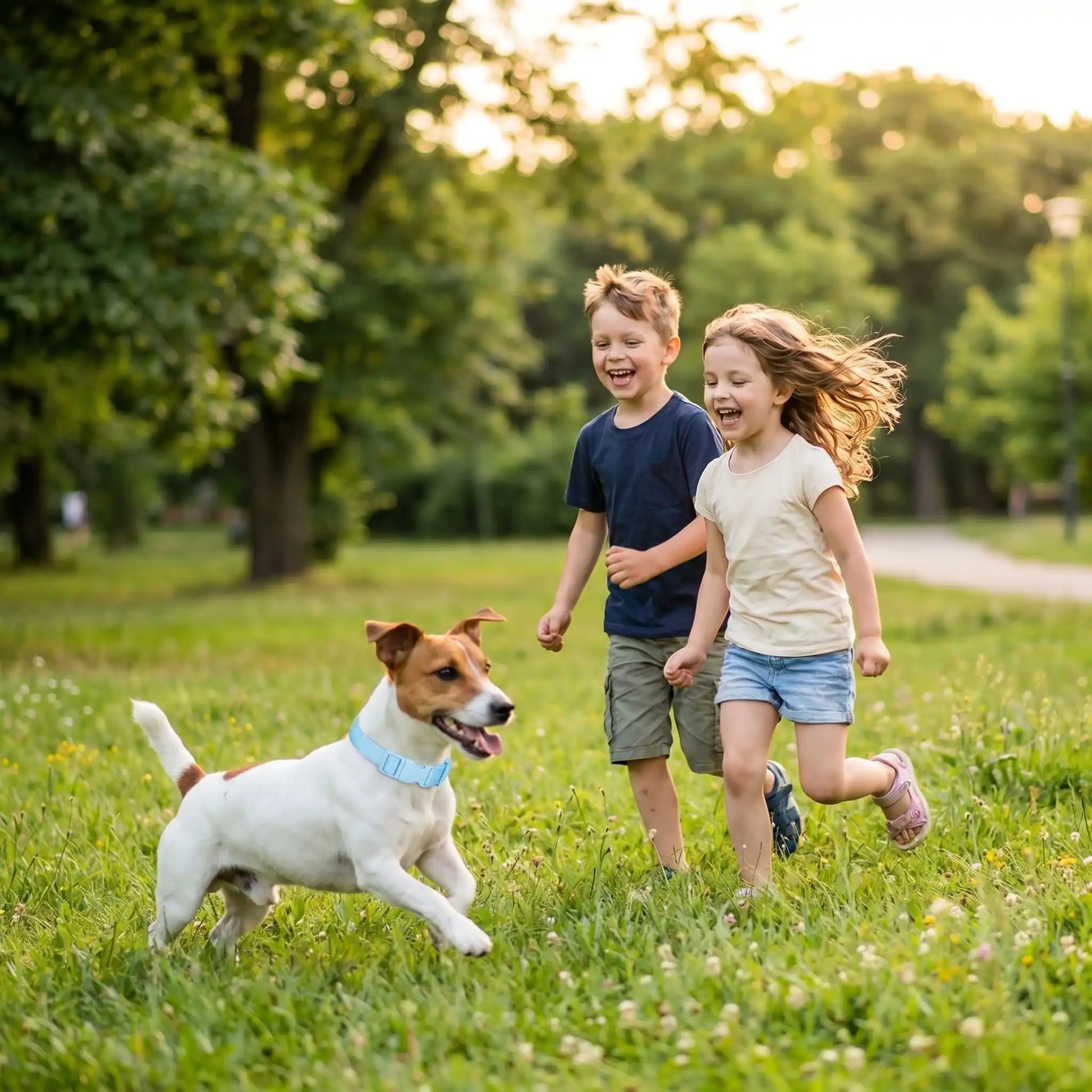 Collier chien sur notre toutou joue avec enfants