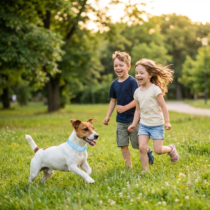 Collier chien sur notre toutou joue avec enfants