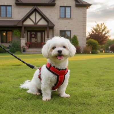 Harnais pour petit Chien rouge sur notre toutou en balade
