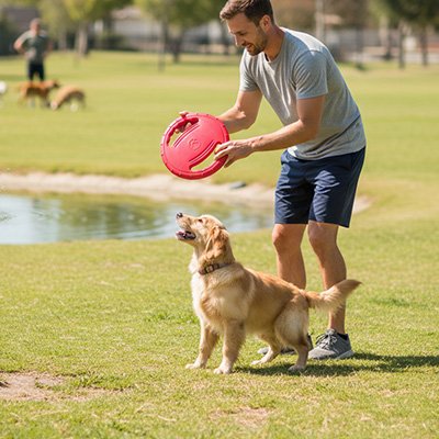 Jouet pour chien avec toutou son maitre au parc