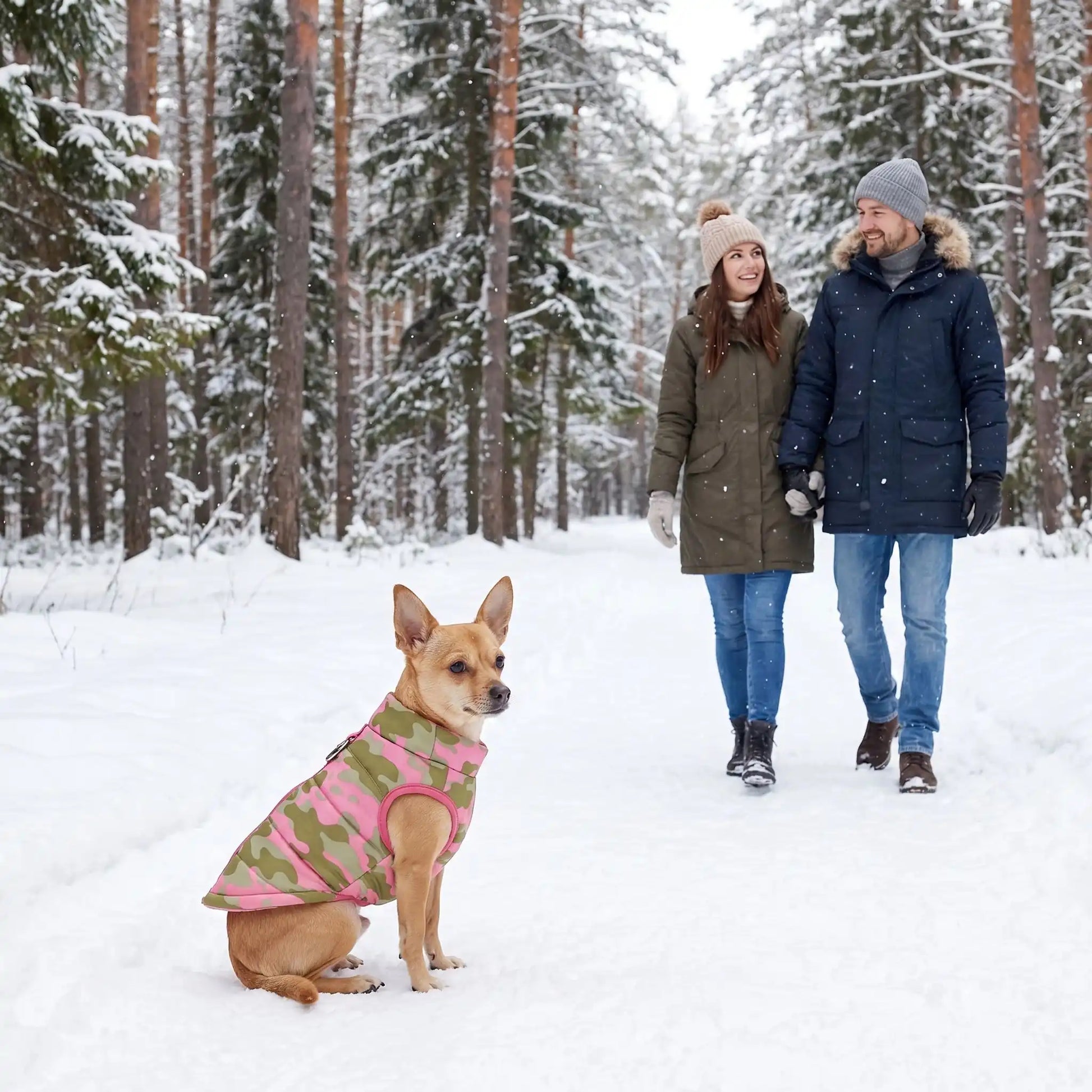 Notre compagnon avec manteau chien se balade en famille