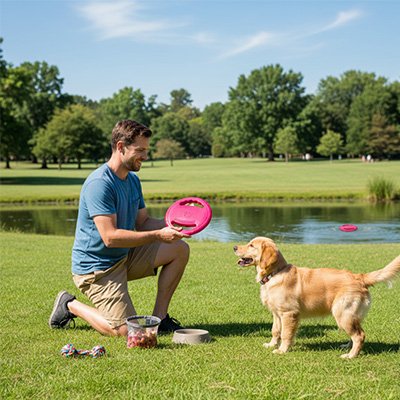 Toutou joue au jouet pour chien avec son maitre