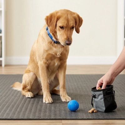 Balle pour chien bleu avec notre compagnon qui joue