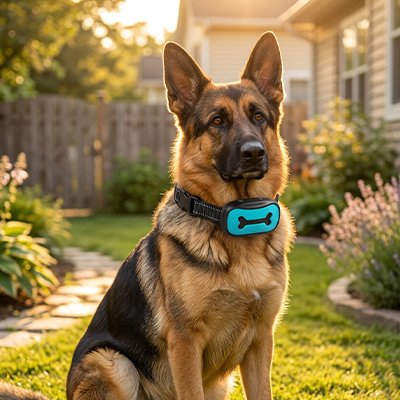 Berger allemand avec collier de dressage pour chien bleu
