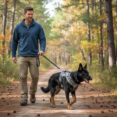 Chien harnais avec nos compagnon en balade