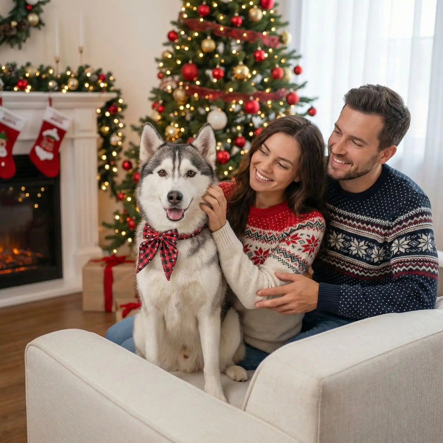 collier chien avec notre husky accompagner ses maitres réveillon