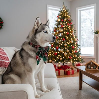 Collier Chien vert avec notre ami husky