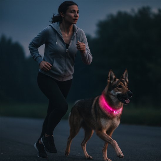 Collier lumineux chien rose avec notre ami