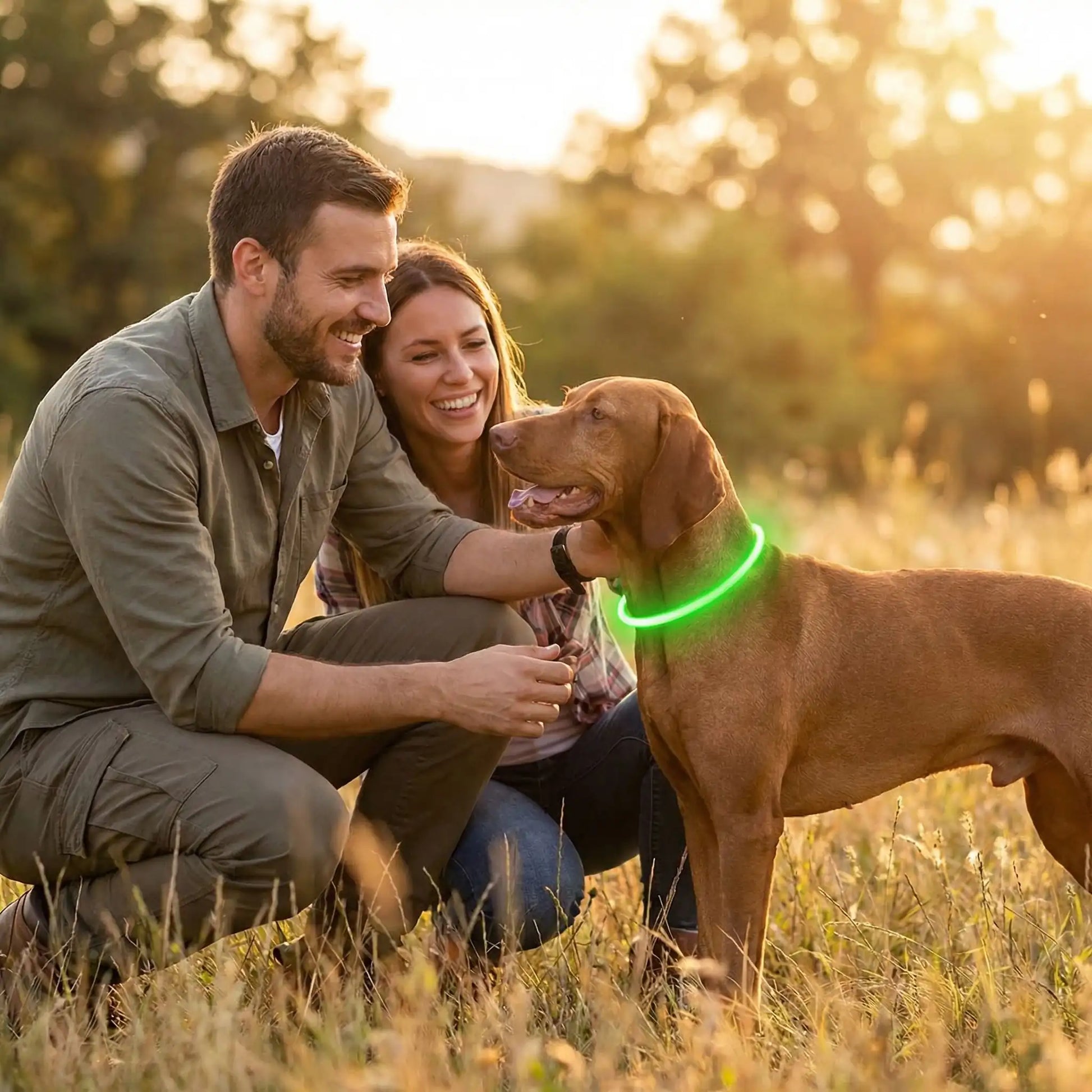 collier lumineux chien vert avec nos compagnons