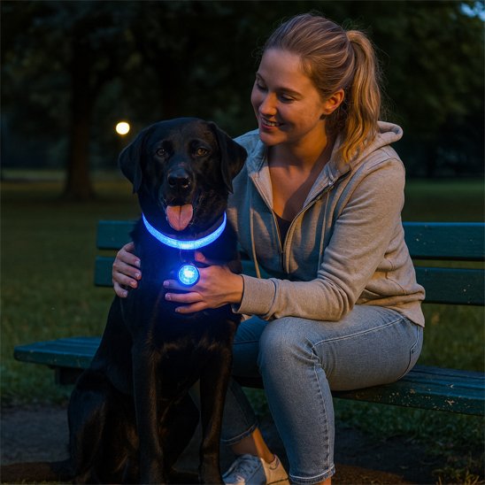 Collier lumineux pour chien bleu avec nos amies