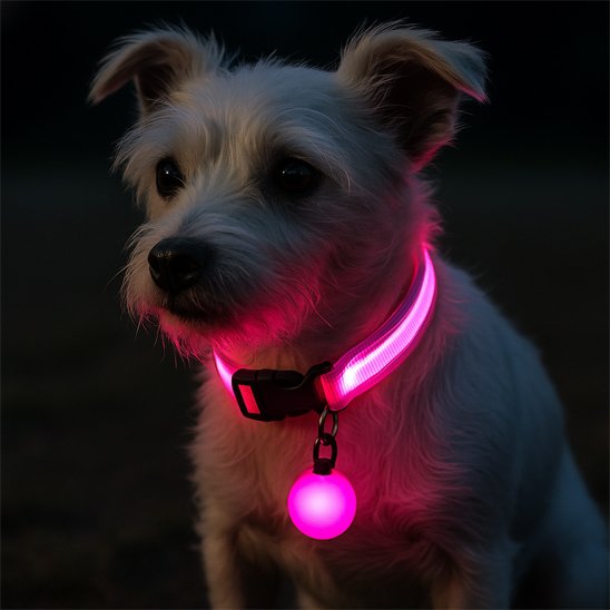 Collier lumineux pour chien rose avec notre toutou