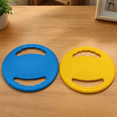 Deux couleurs bleu et jaune frisbee chien