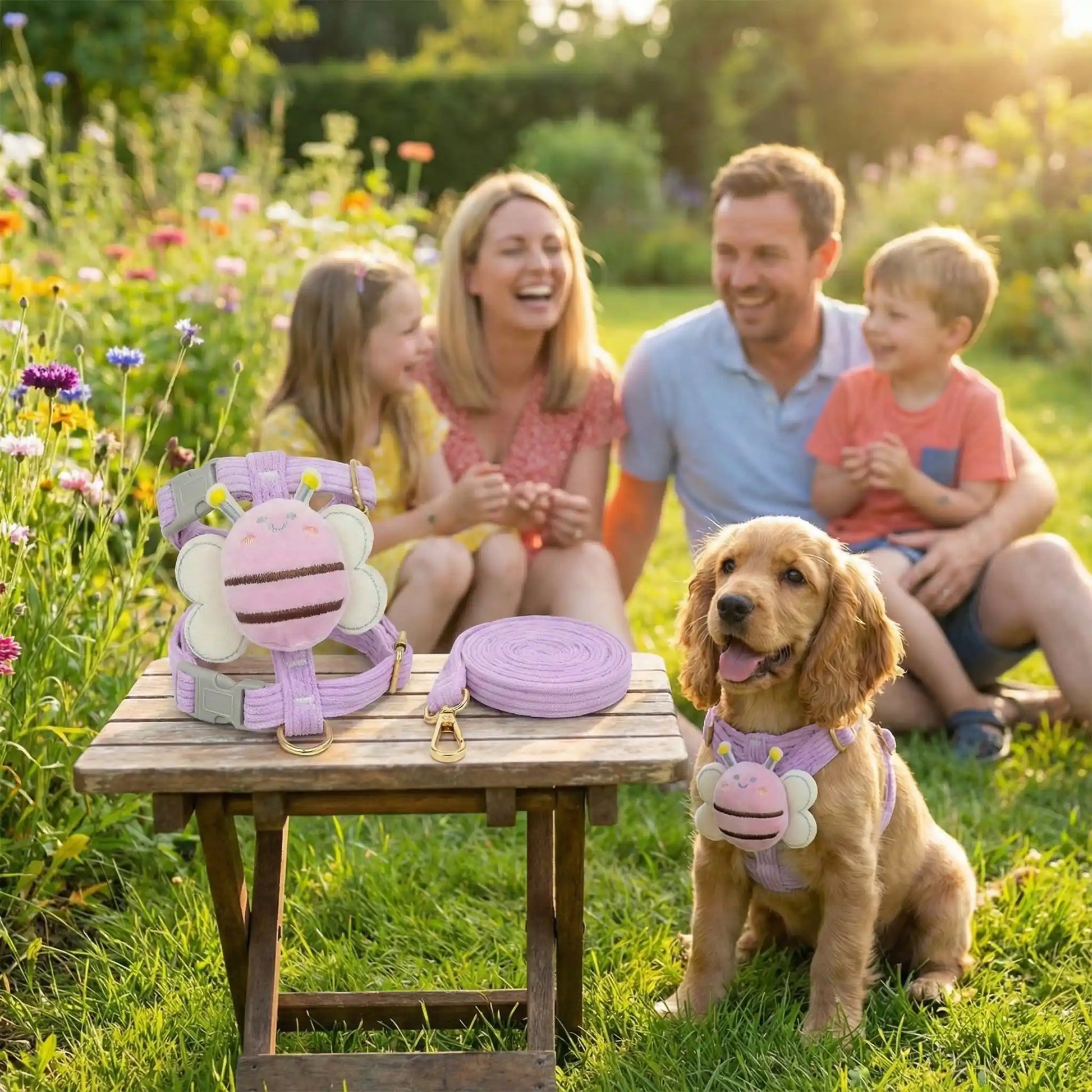 familles en vacance avec harnais pour chien
