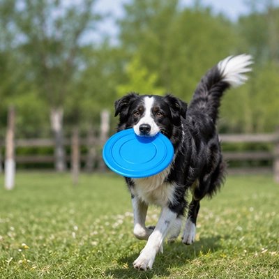 Frisbee chien bleu-avec-toutou