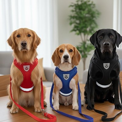 Harnais anti traction chien en colories avec nos fidèles amis