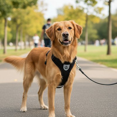 Harnais anti traction chien noir avec notre ami