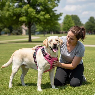 Harnais chien rose porte notre ami accompagner sa maitresse