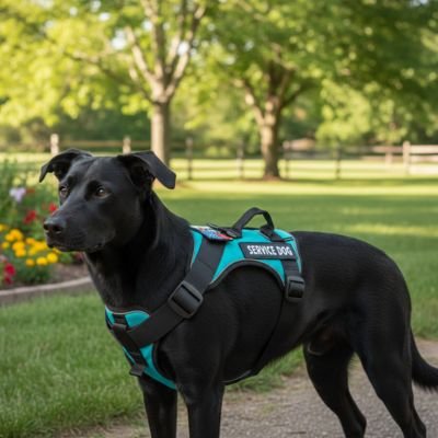 Harnais chien sur notre ami au jardin