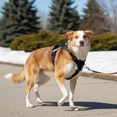 Harnais chien sur notre toutou en promenade