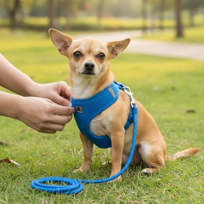 Harnais chiot bleu avec notre ami