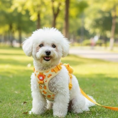 Harnais chiot jaune autour toutou