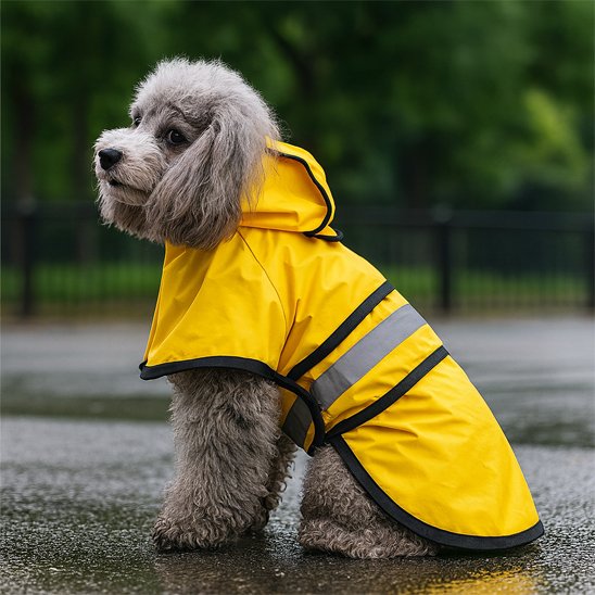 Imperméable pour chien sur notre ami assis