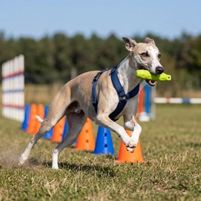 Jouets pour chien​ avec notre toutou sur parcours 
