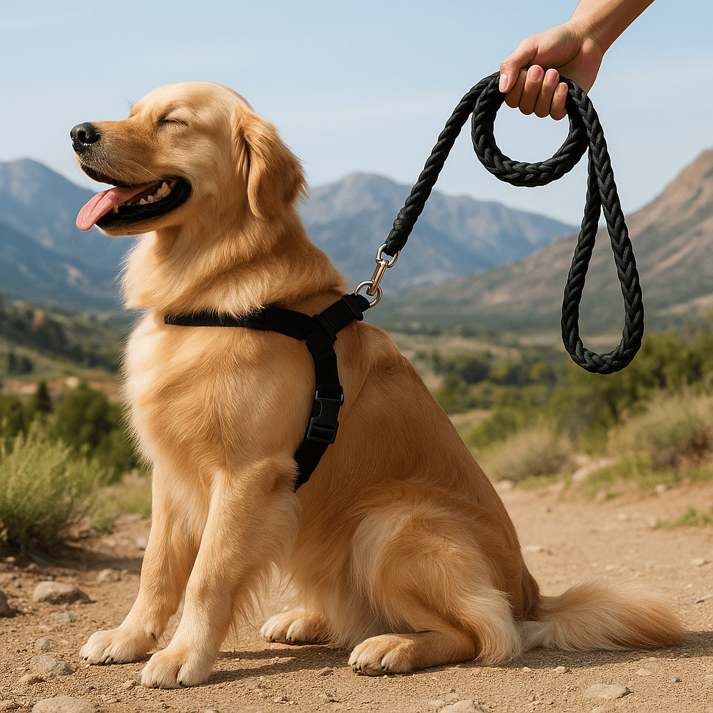 laisse chien autour cou notre compagnon dans paysage montagneux