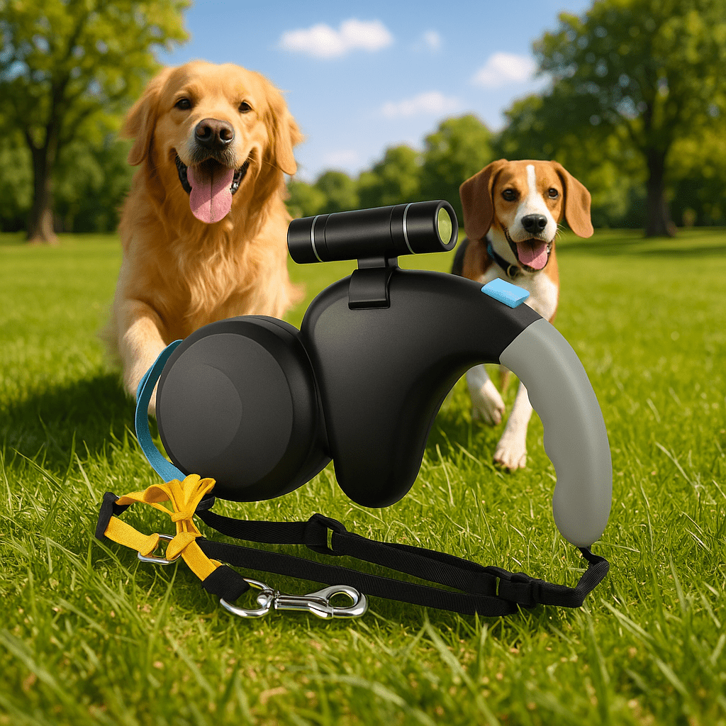 Laisse double pour chien aupres de nos amies dans un parc