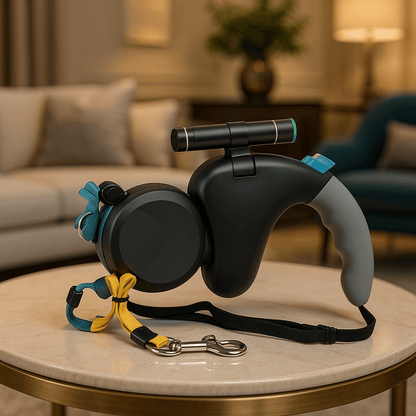 Laisse double pour chien sur table du salon