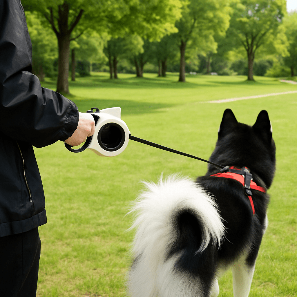 laisse pour chien autour du cou chien accompagné par son maitre