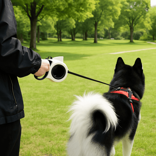 laisse pour chien autour du cou chien accompagné par son maitre
