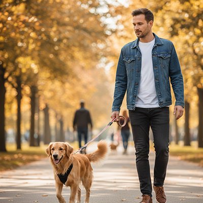 Laisse pour Chien sur notre toutou avec son maitresse