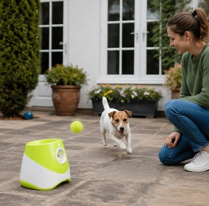 Lanceur de balle pour chien avec nos amies sur terrasse