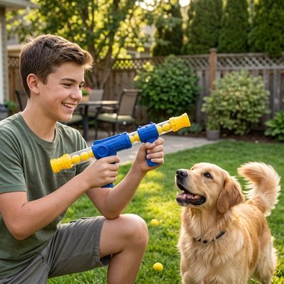 Lanceur de balle pour chien entre son maitre et son chien