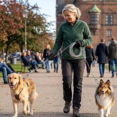 Longe chien sur nos deux amis avec leur maitresse