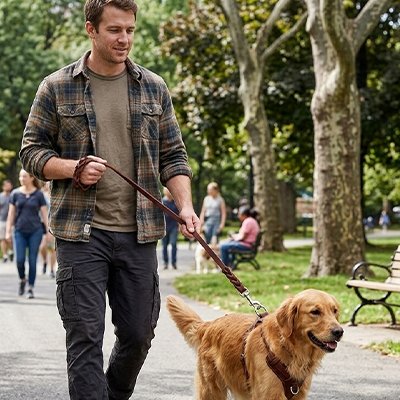 Longe chien sur notre ami avec son maitre en promenade