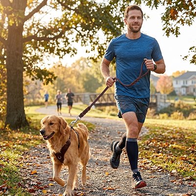 Longe chien sur notre toutou avec son maitre sport