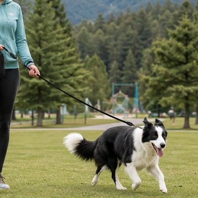 Longe pour chien avec border collie maitresse promenade