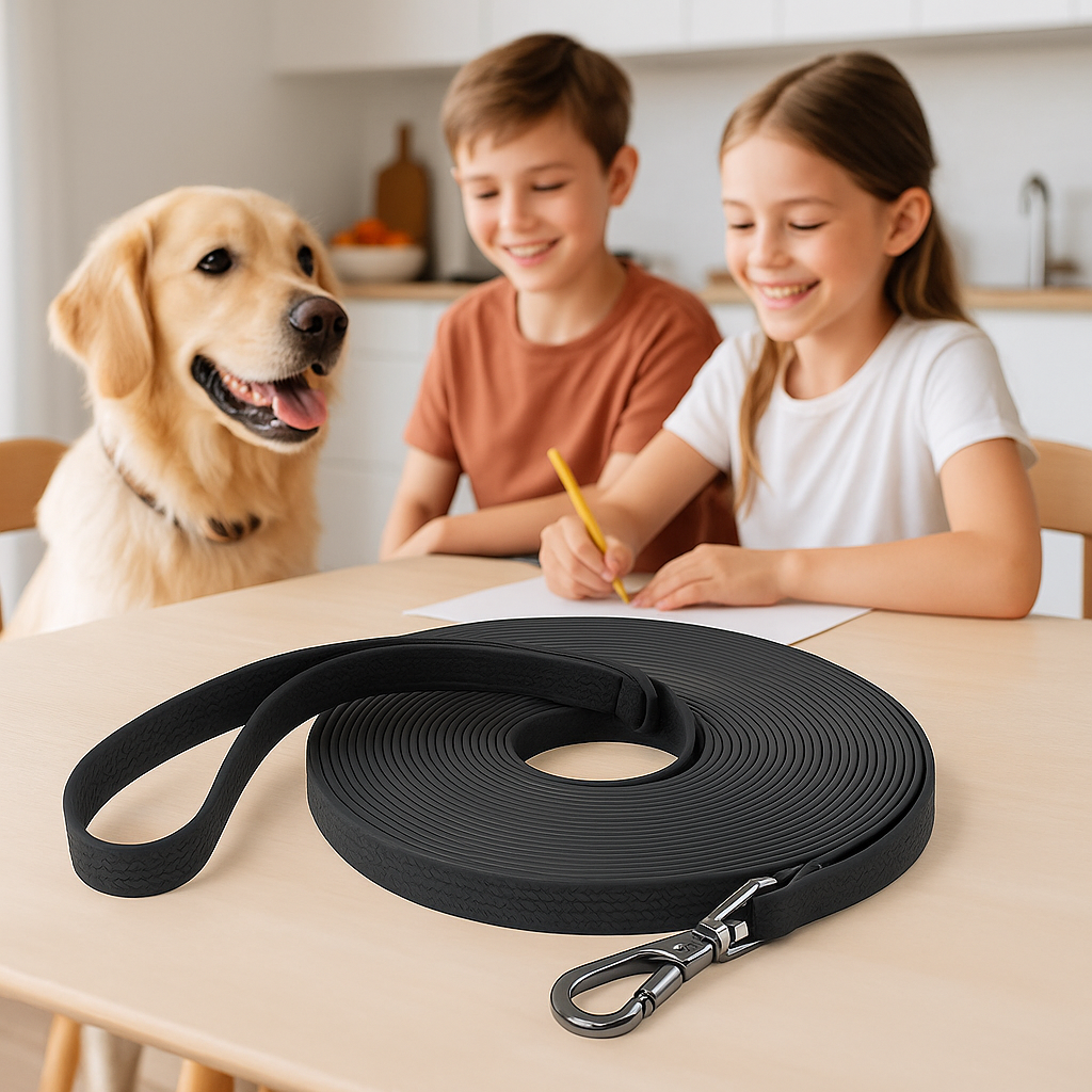 longe pour chien noir sur table avec des amies