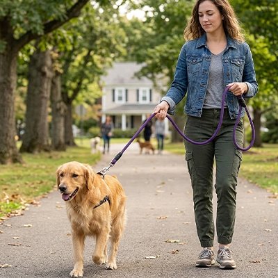 Longe pour chien sur notre ami en balade avec sa maitresse