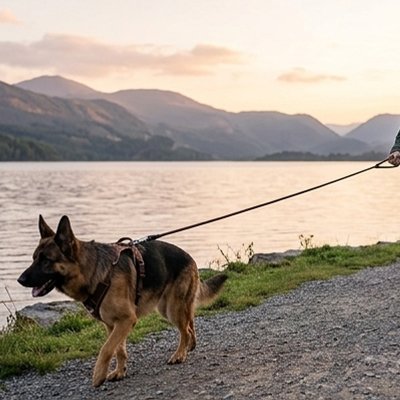 Longe pour chien sur notre ami en balade sur plage 