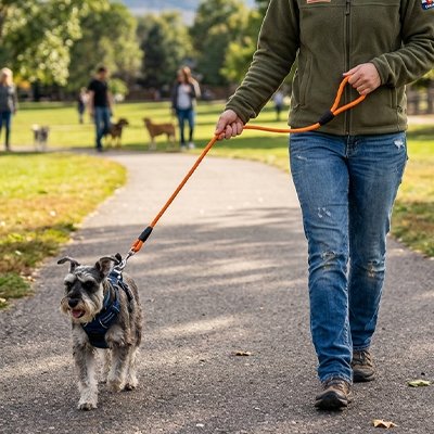 Longe pour chien sur notre ami en promenade avec son maitre